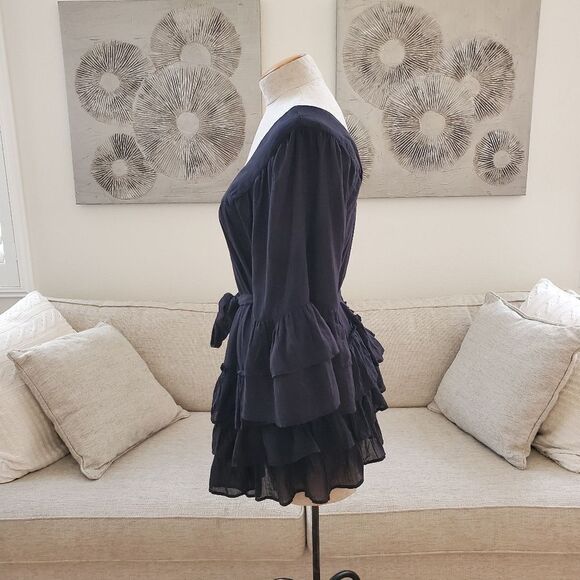 Free People 'Gretta' Ruffle Minidress - size Small in Black - Picture 7 of 13